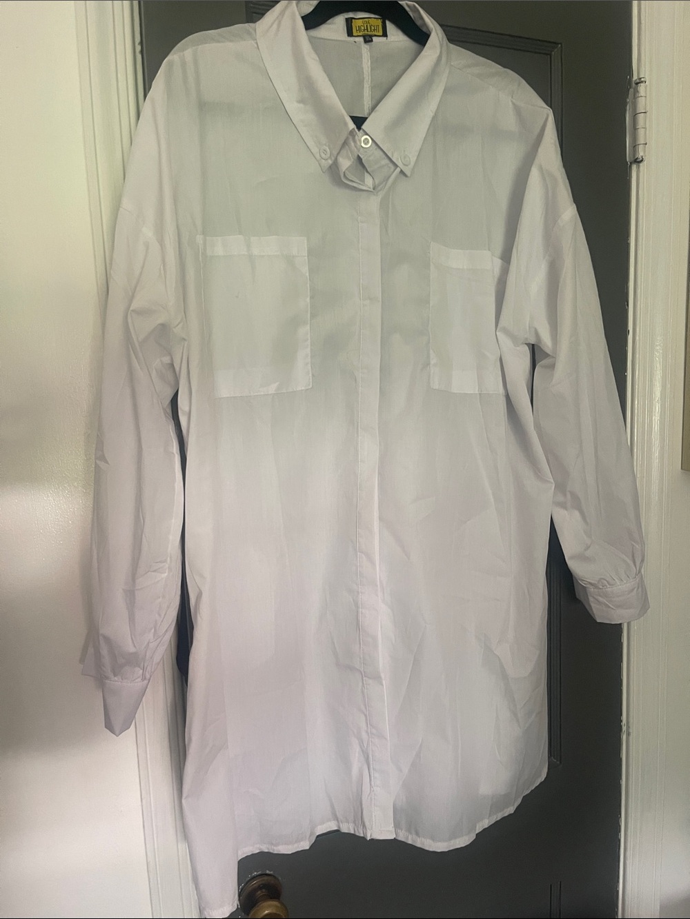 Womens White Midi Shirt Dress with Front Pockets